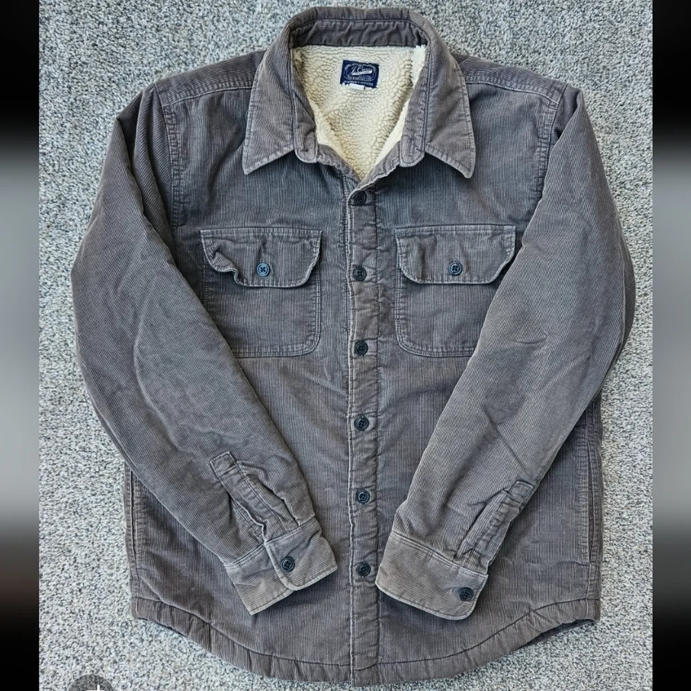 J Crew Men's Sherpa Lined Corduroy Shirt Jacket Brown Button Up Coat Size Medium